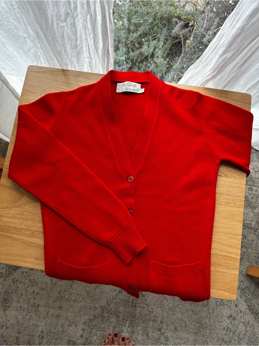 Classic Red Vintage Cardigan 100% Scottish Wool Size Small